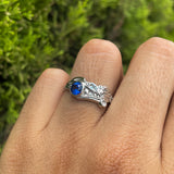 Anillo de compromiso con zafiro natural AAA corte brillante elaborado en oro blanco de 14k