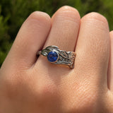 Anillo de compromiso con zafiro natural AAA corte brillante elaborado en oro blanco de 14k