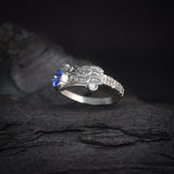 Anillo de compromiso con zafiro natural AAA corte brillante elaborado en oro blanco de 14k