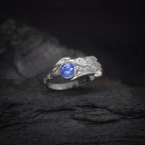 Anillo de compromiso con zafiro natural AAA corte brillante elaborado en oro blanco de 14k