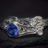 Anillo de compromiso con zafiro natural AAA corte brillante elaborado en oro blanco de 14k