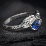 Anillo de compromiso con zafiro natural AAA corte brillante elaborado en oro blanco de 14k