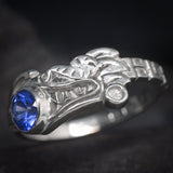 Anillo de compromiso con zafiro natural AAA corte brillante elaborado en oro blanco de 14k