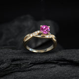 Anillo de compromiso con zafiro rosa natural de .50ct y 8 diamantes naturales elaborado oro amarillo de 14k