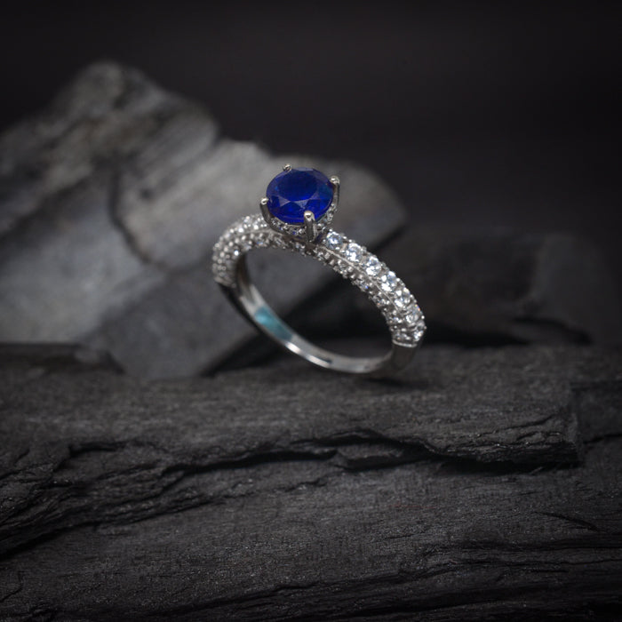 Anillo De Compromiso Oro Blanco Con Zafiro Azul Anillo Oro Blanco
