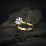 Anillo de compromiso con diamante natural central de 1.0ct corte brillante con certificación GIA elaborado en oro amarillo de 14k