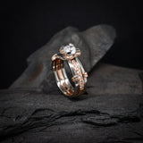 Anillo de compromiso con diamante de laboratorio de .50ct corte brillante con certificado IGI y 10 diamantes de laboratorio elaborado en oro rosa y blanco de 14k