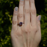 Anillo de compromiso con amatista natural de 1.0ct corte brillante y 32 diamantes naturales laterales elaborado en oro rosa de 14k