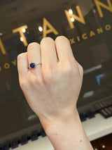 Anillo de compromiso con zafiro natural de 1.0ct corte brillante y 32 diamantes naturales elaborado en oro rosa de 14k