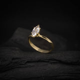 Anillo de compromiso con diamante natural de 1.0ct corte marquise con certificación GIA elaborado en oro amarillo de 14k