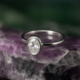 Anillo de compromiso con diamante de laboratorio de 1.0ct corte oval con certificado IGI elaborado en oro blanco de 14k