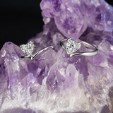 Set anillo de compromiso oro 14k con diamante laboratorio corte corazón corazón 1.5ct IGI y réplica plata con moissanita
