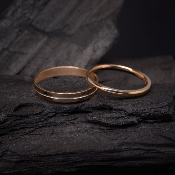 Par de argollas de matrimonio de 3mm clásica y 2mm maciza elaboradas en oro rosa de 18 kilates