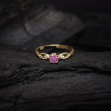 Anillo de compromiso con zafiro rosa y 2 diamantes naturales oro de 14 kilates