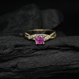 Anillo de compromiso con zafiro rosa natural y 8 diamantes naturales elaborado oro amarillo de 14 kilates