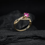 Anillo de compromiso con zafiro rosa natural y 8 diamantes naturales elaborado oro amarillo de 14 kilates