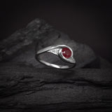 Anillo de compromiso con rubí natural y 6 diamantes naturales elaborado en oro blanco de 14 kilates