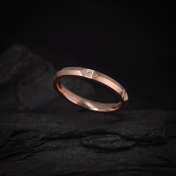 Par de argollas de matrimonio confort sólidas de 3mm con incrustación de diamantes naturales elaboradas en oro rosa de 18 kilates