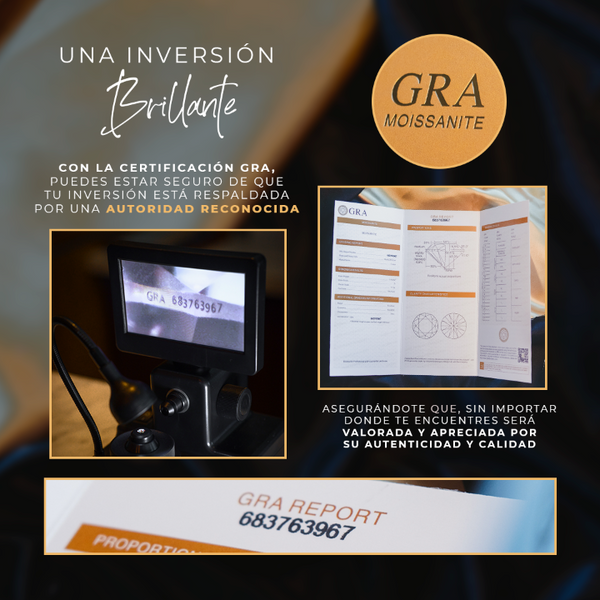 Anillo de compromiso con moissanita central de un quilate con certificado GRA y cristales laterales en oro blanco de 14 kilates