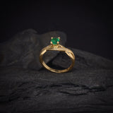 Anillo de compromiso con esmeralda natural AAA y 8 diamantes naturales naturales elaborado oro amarillo de 14 kilates