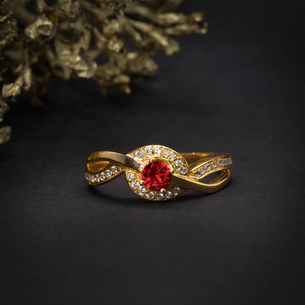 Anillo de compromiso con piedras preciosas y 30 diamantes naturales elaborado en oro de 14 kilates
