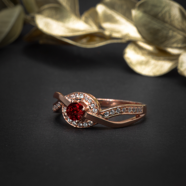 Anillo de compromiso con piedras preciosas y 30 diamantes naturales elaborado en oro de 14 kilates
