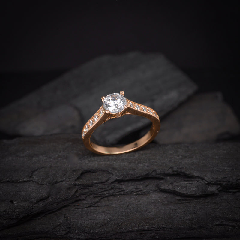Anillo de compromiso con moissanita de 1 quilate con certificado GRA y 10 diamantes laterales elaborado en oro rosa 14 kilates