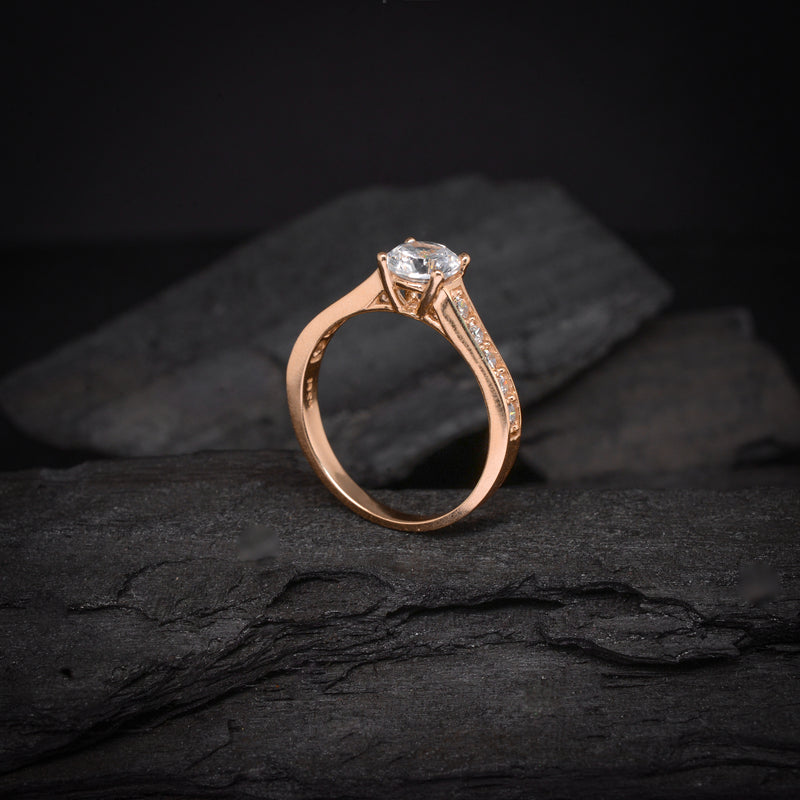 Anillo de compromiso con moissanita de 1 quilate con certificado GRA y 10 diamantes laterales elaborado en oro rosa 14 kilates