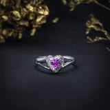Anillo de compromiso con zafiro rosa corazón y 10 diamantes naturales elaborado en oro de 14 kilates