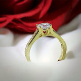 Anillo de compromiso con moissanita de 1 quilate con certificado GRA y cristales laterales elaborado en oro amarillo de 14 kilates