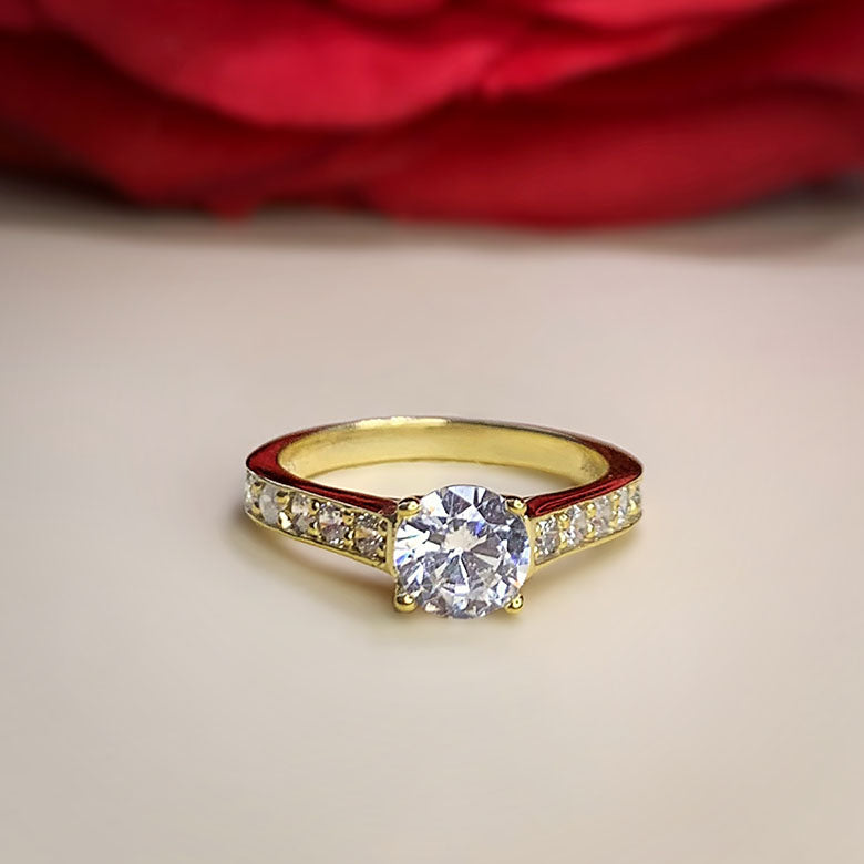 Anillo de compromiso con moissanita de 1 quilate con certificado GRA y 10 diamantes laterales elaborado en oro amarillo de 14 kilates